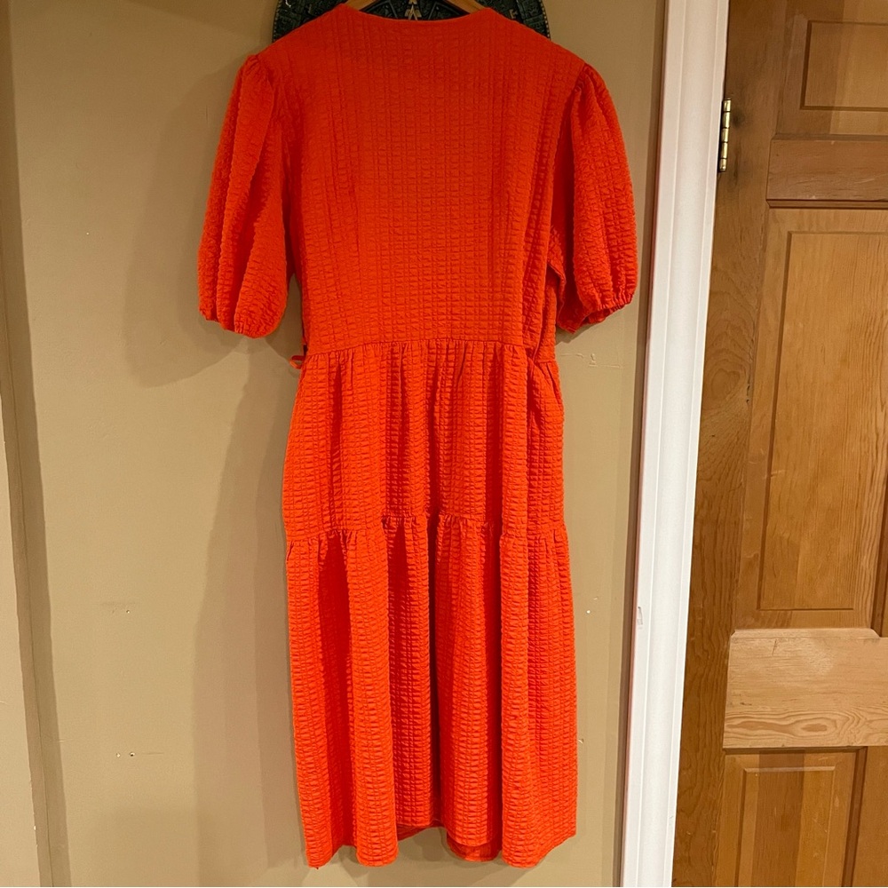 TopShop Textured Puff Sleeve Full Wrap Tiered Dress - Picture 3 of 5